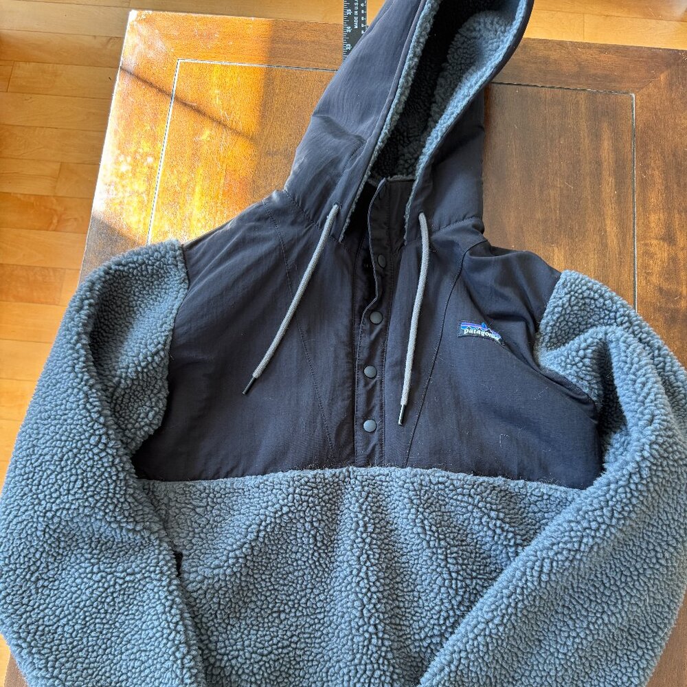 Patagonia Retro X Pullover XS Black Gray Sherpa Fleece Jacket Hooded Snap Front